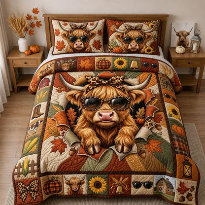 Leopard Highland Cow 3-Piece Quilted Bedding Set GFTOPND2093