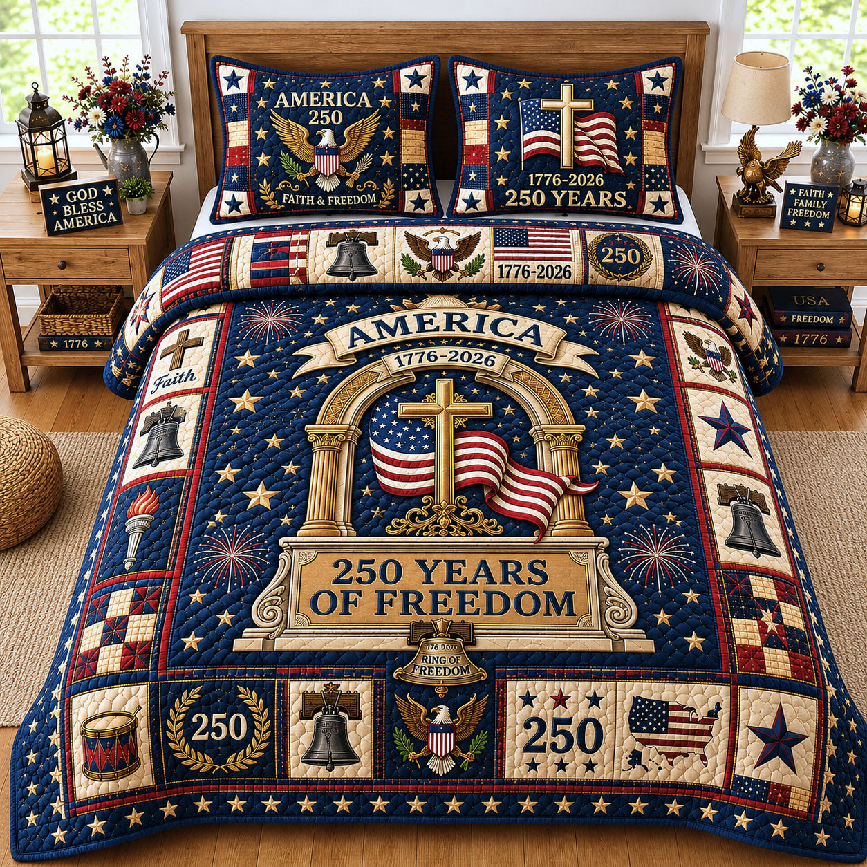 America 250th Birthday 3-Piece Quilted Bedding Set GFTOPND210