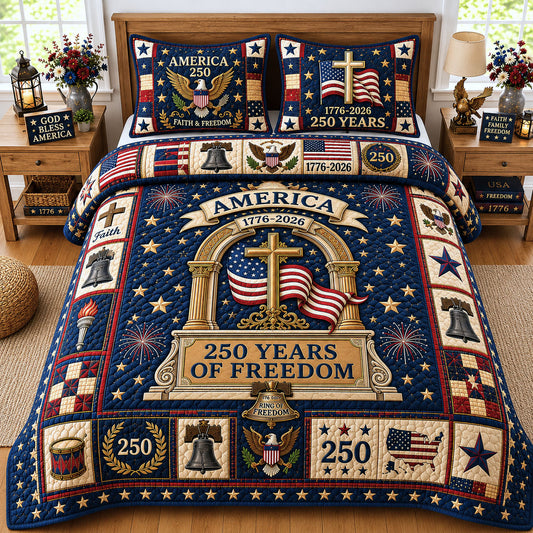 America 250th Birthday 3-Piece Quilted Bedding Set GFTOPND210