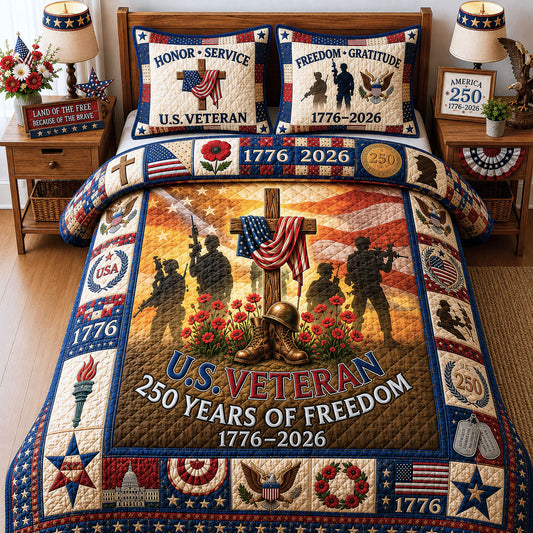 US Veteran Pride 3-Piece Quilted Bedding Set GFTOPND211
