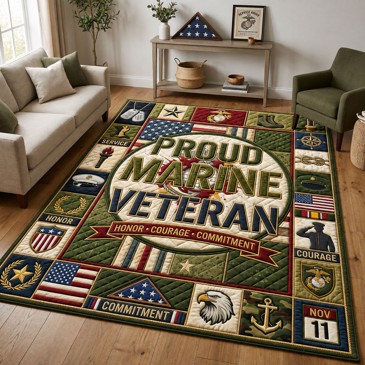 Proud Marine Veteran Area Rug GFTOPND2113