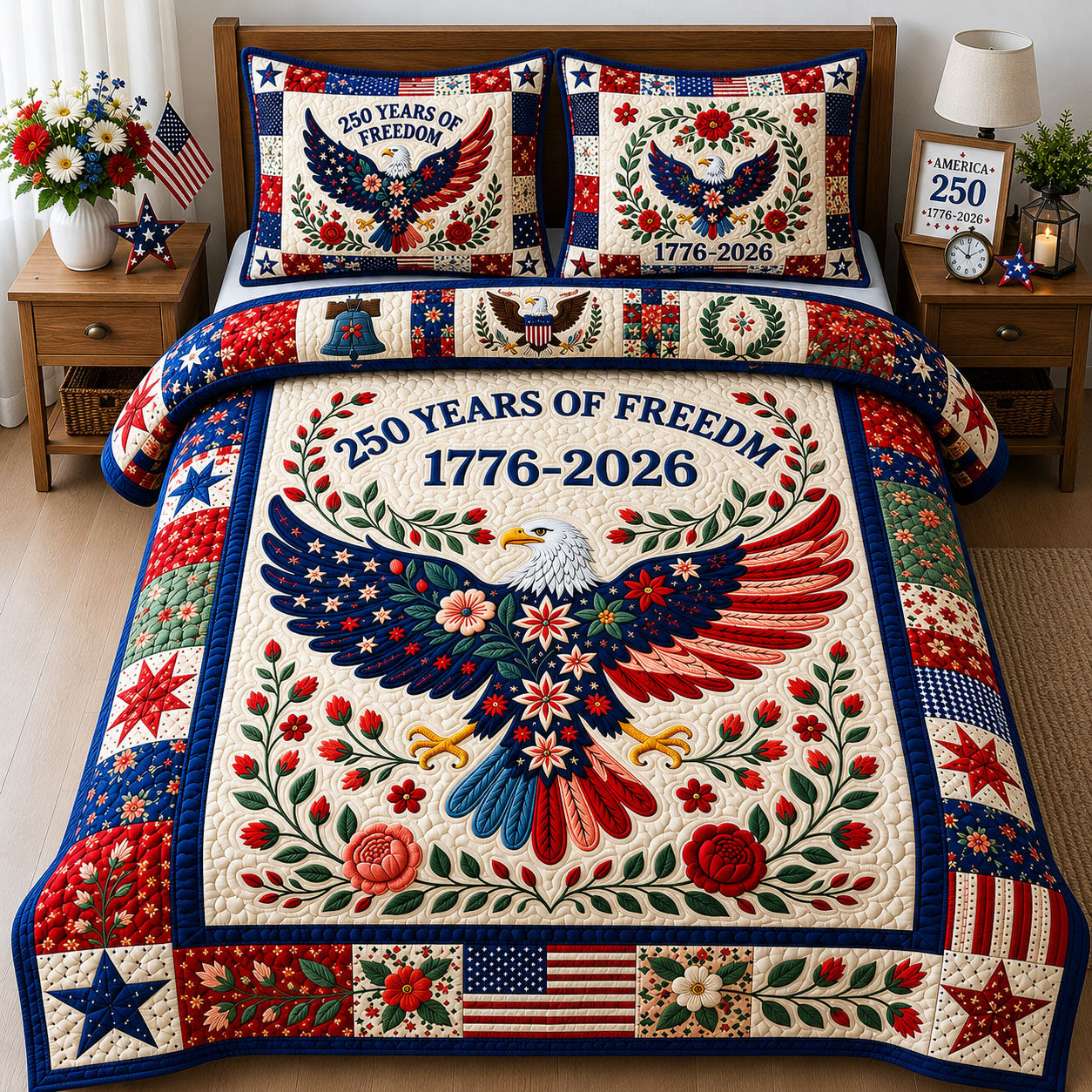 United States Semiquincentennial  3-Piece Quilted Bedding Set GFTOPND212