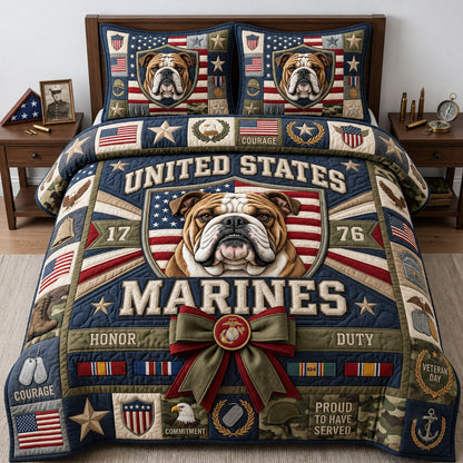 US Marine Corps Bulldog 3-Piece Quilted Bedding Set GFTOPND2121