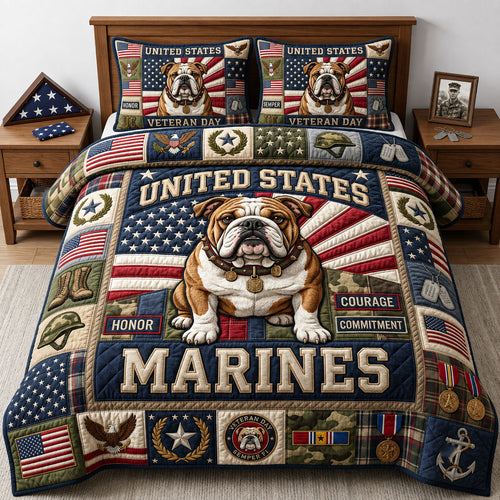 Marine Corps Bulldog 3-Piece Quilted Bedding Set GFTOPND2122
