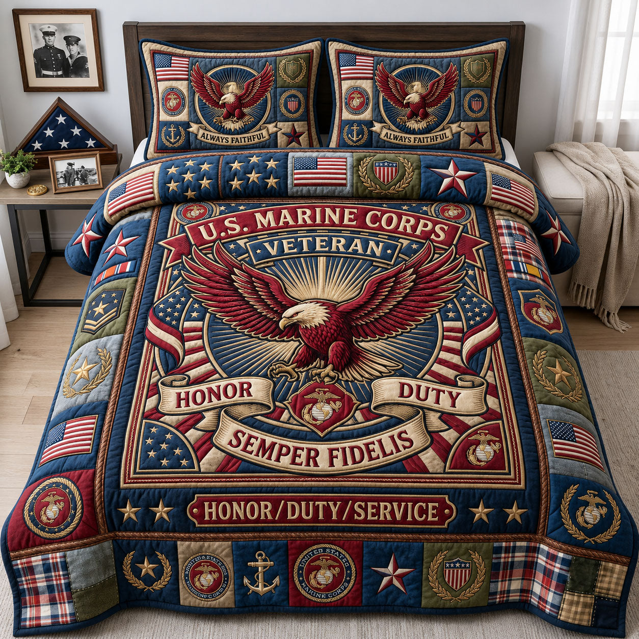 US Marine Corps 3-Piece Quilted Bedding Set GFTOPND2126