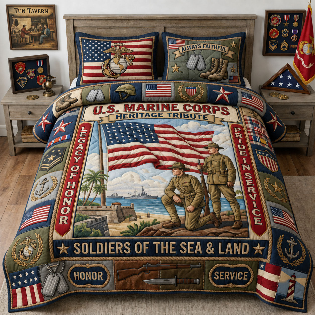 US Marine Corps 3-Piece Quilted Bedding Set GFTOPND2127