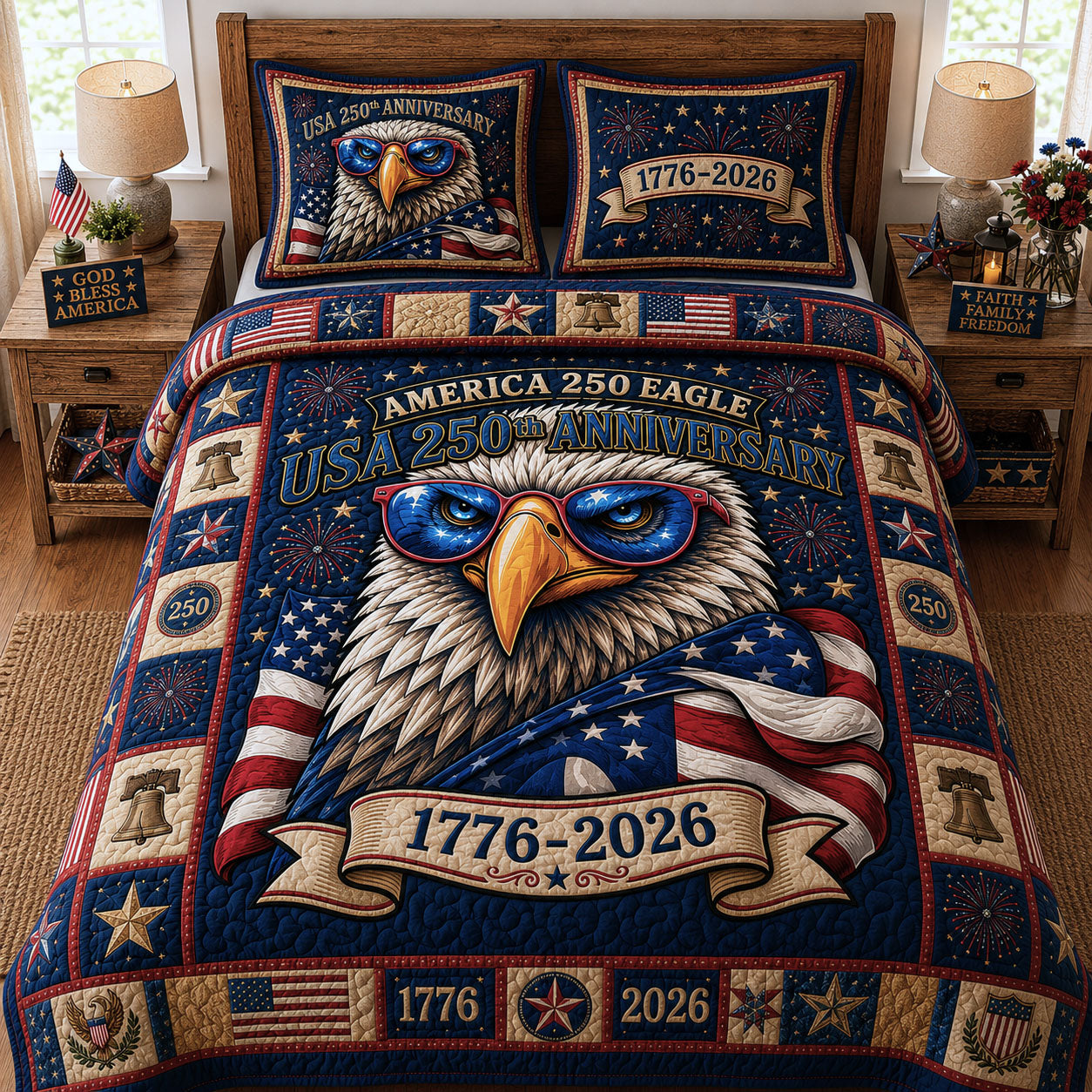 Patriotic Bald Eagle 3-Piece Quilted Bedding Set GFTOPND215