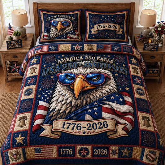 Patriotic Bald Eagle 3-Piece Quilted Bedding Set GFTOPND215