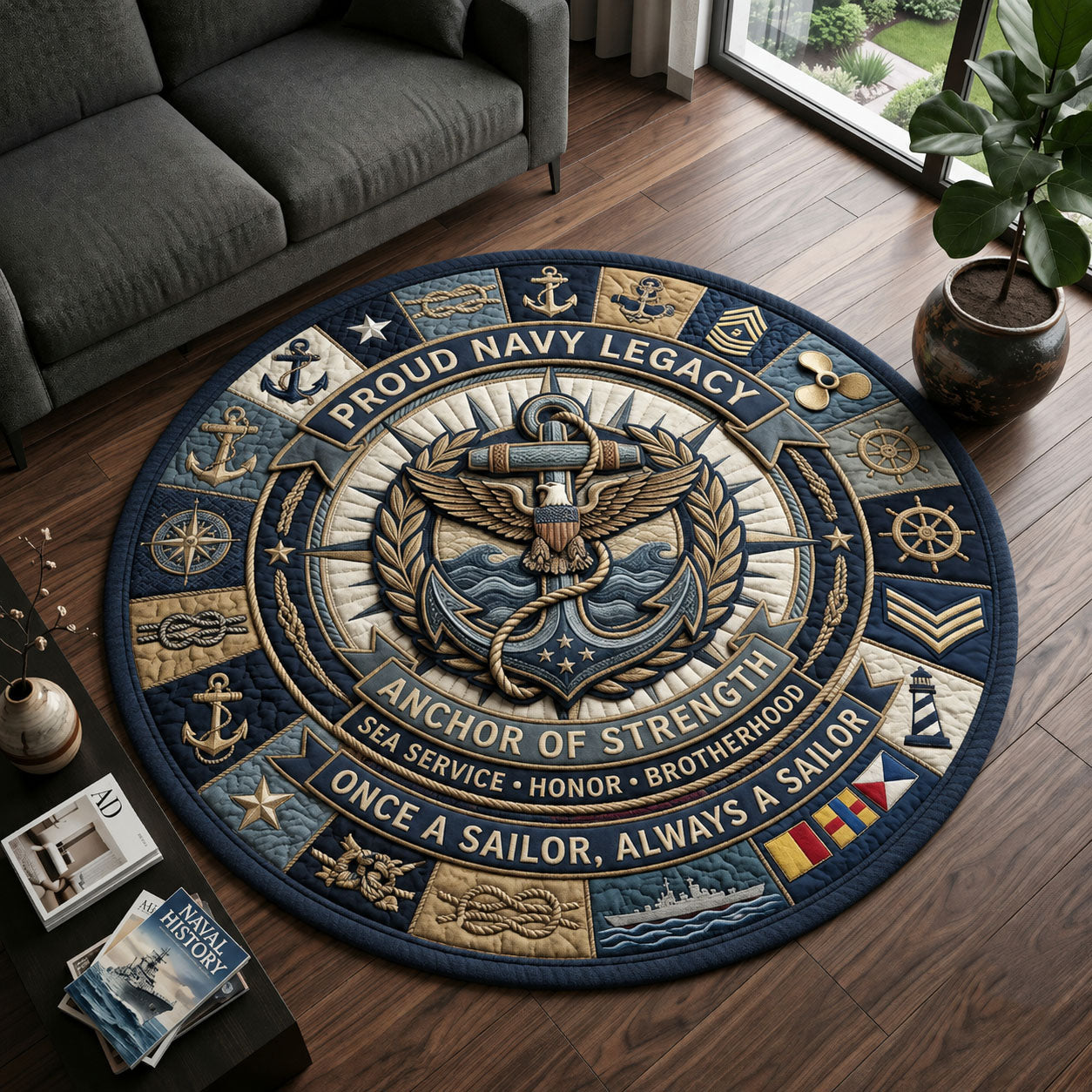 Navy Pride Quilted Round Mat GFTOPND2154