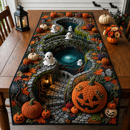 Haunted Village Crochet Quilted Table Runner GFTOPND2174