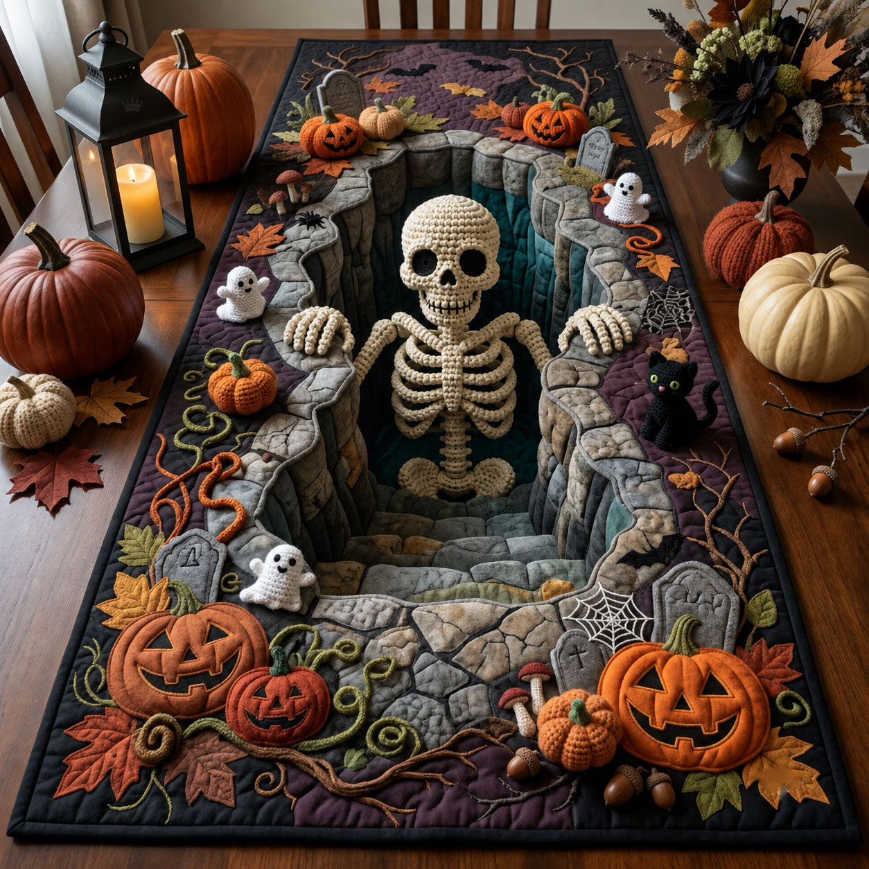 Skeleton Pit Crochet Quilted Table Runner GFTOPND2175