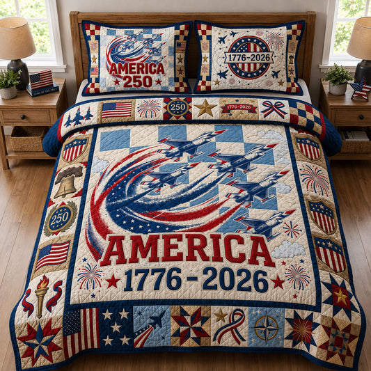 Patriotic American Flag Jet 3-Piece Quilted Bedding Set GFTOPND218