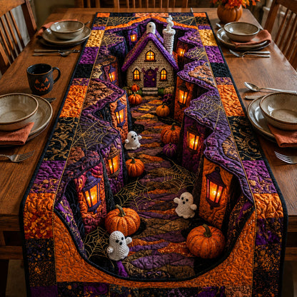 Haunted Village Crochet Quilted Table Runner GFTOPND2180