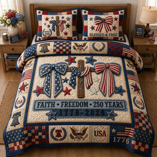 Jesus Christian America Coquette Bow 3-Piece Quilted Bedding Set GFTOPND219
