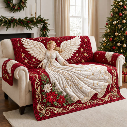 Poinsettia Angel Quilted Sofa Cover GFTOPND2190