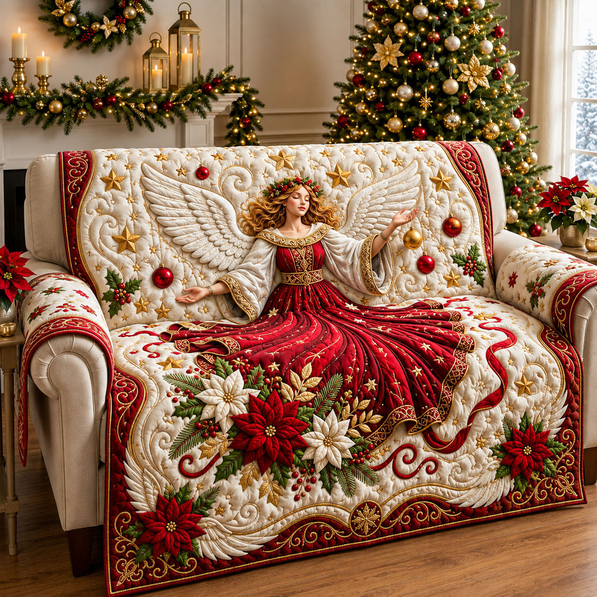 Christmas Angel Quilted Sofa Cover GFTOPND2191