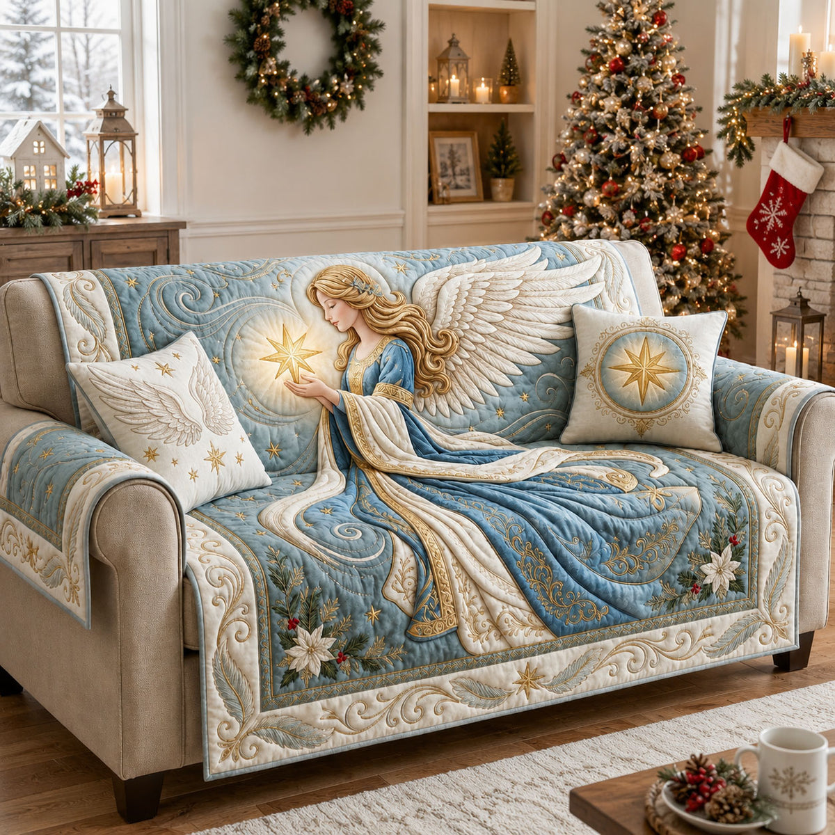 Christmas Angel Quilted Sofa Cover GFTOPND2192