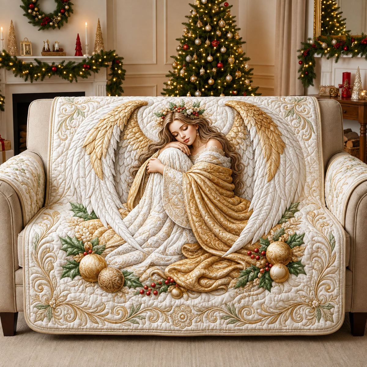 Winter Angel Quilted Sofa Cover GFTOPND2193