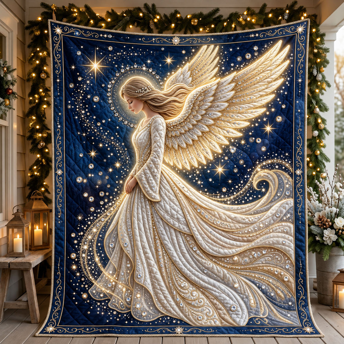 Jeweled Angel Christmas Quilted Blanket GFTOPND2227