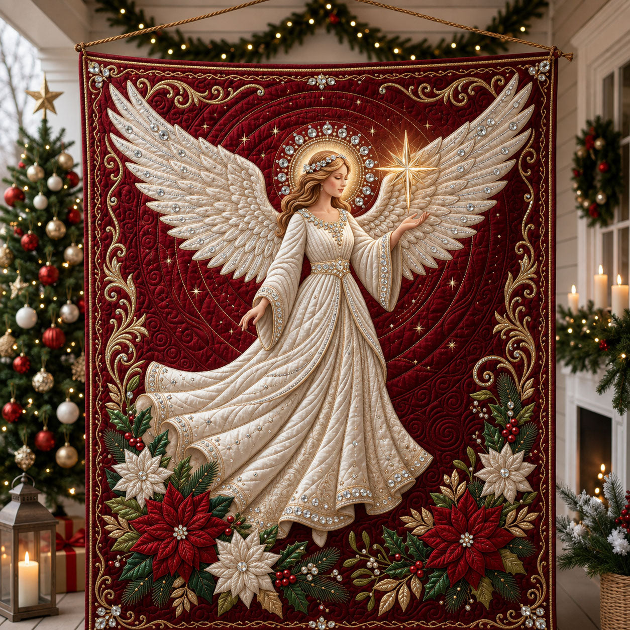 Poinsettia Angel Quilted Blanket GFTOPND2229