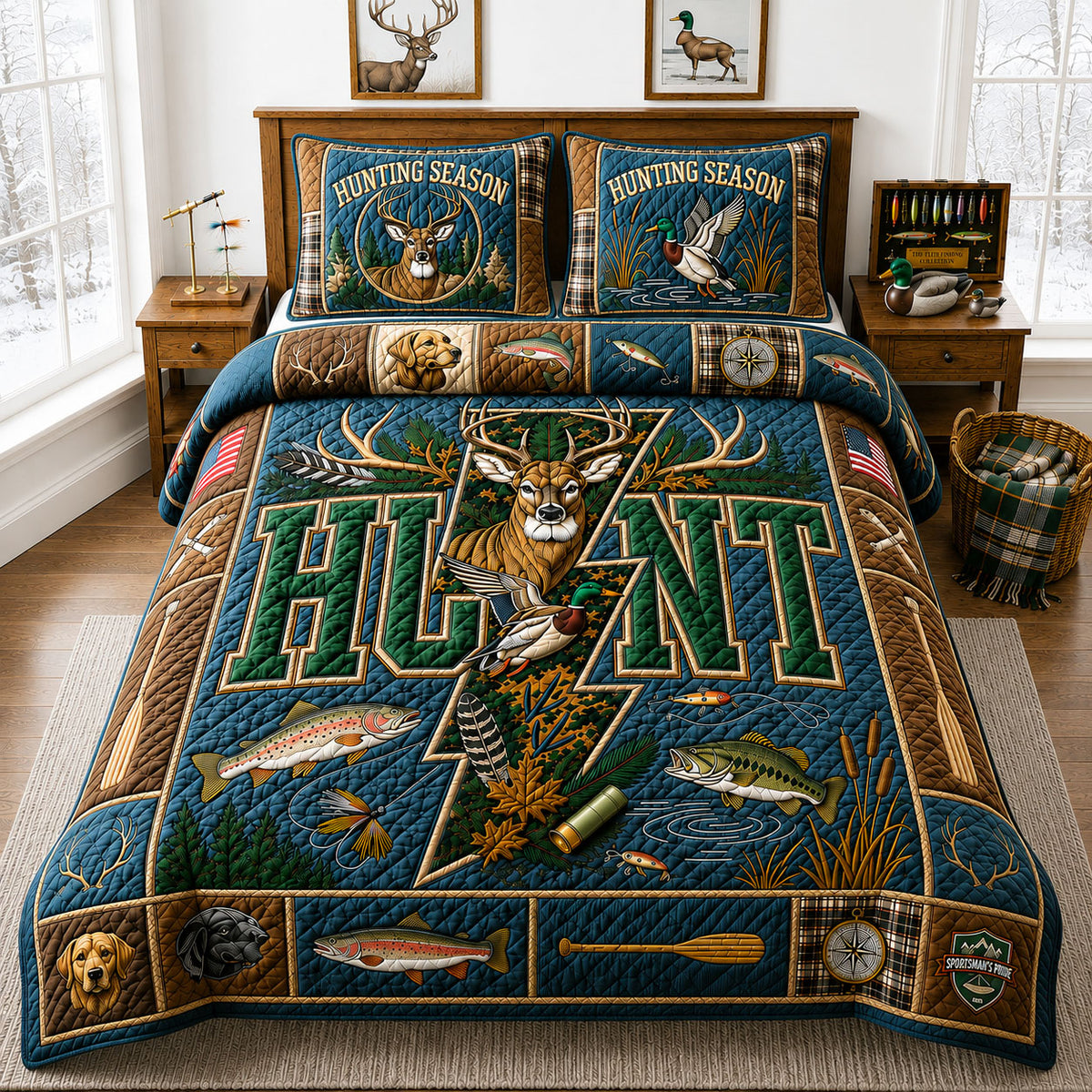 Hunting Season 3-Piece Quilted Bedding Set GFTOPND2249