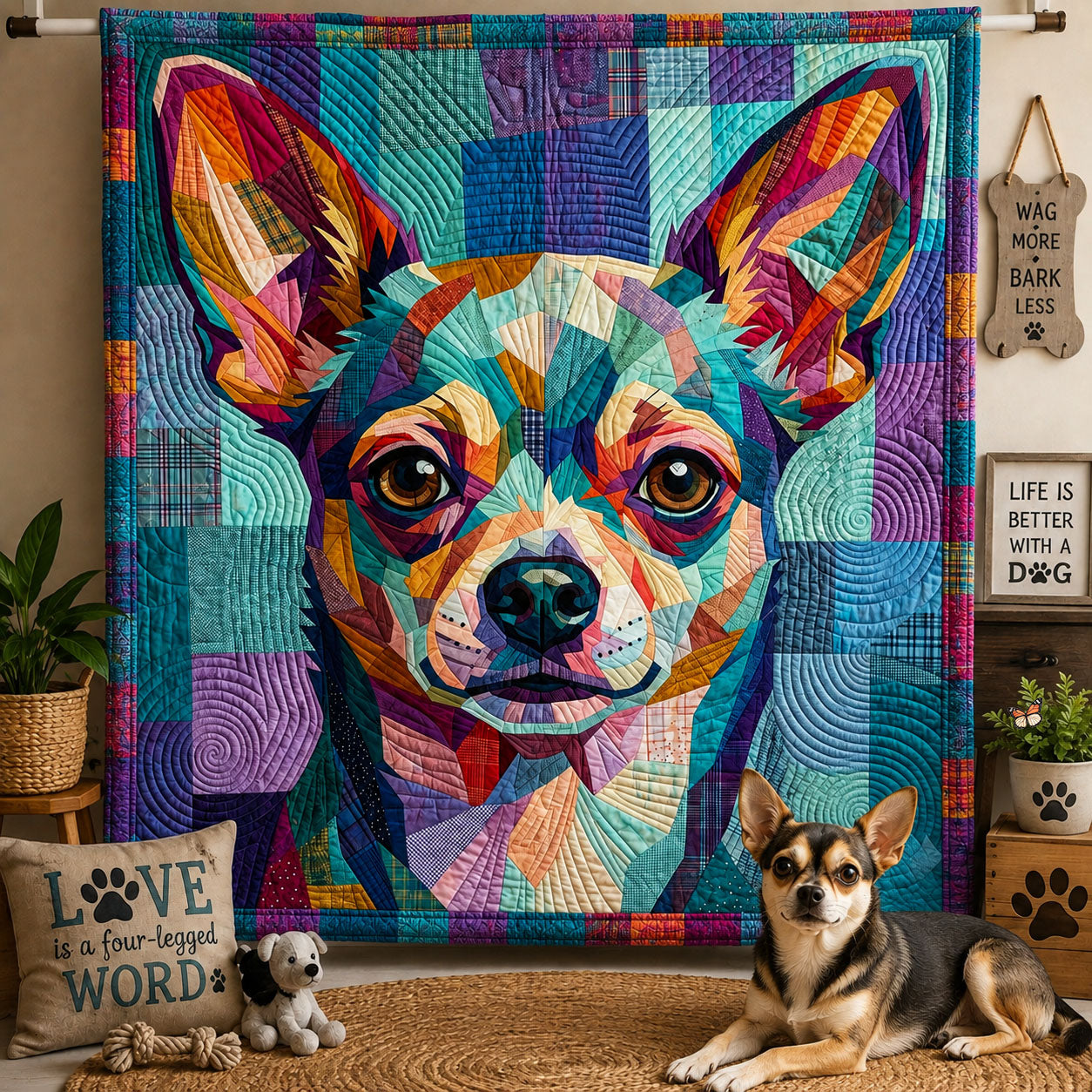 Colorful Chihuahua Quilted Blanket GFTOPND2272