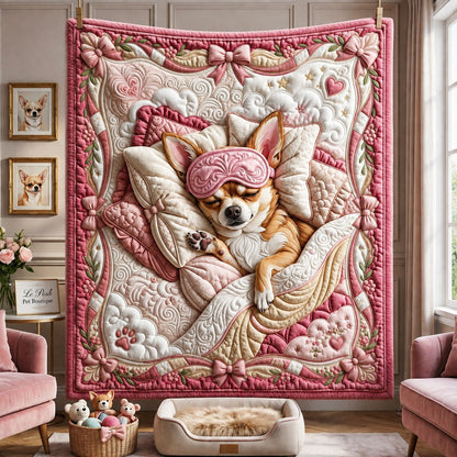 Pink Sleeping Chihuahua Quilted Blanket GFTOPND2276