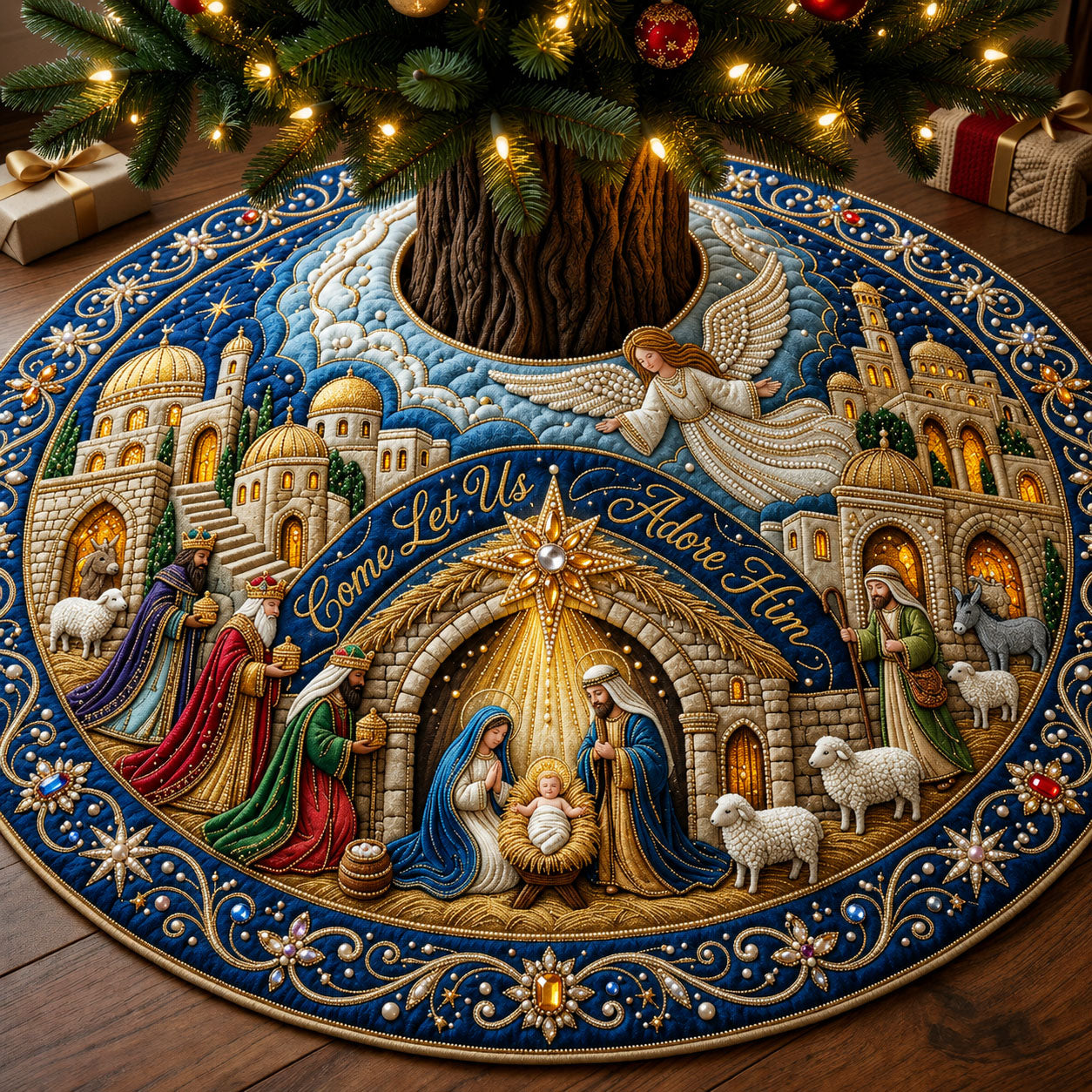 Let Us Adore Him Quilted Tree Skirt GFTOPND2282