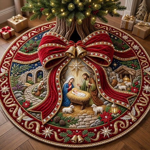Jeweled Nativity Quilted Tree Skirt GFTOPND2284