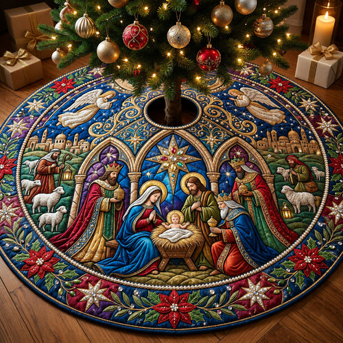 Jeweled Nativity Quilted Tree Skirt GFTOPND2285