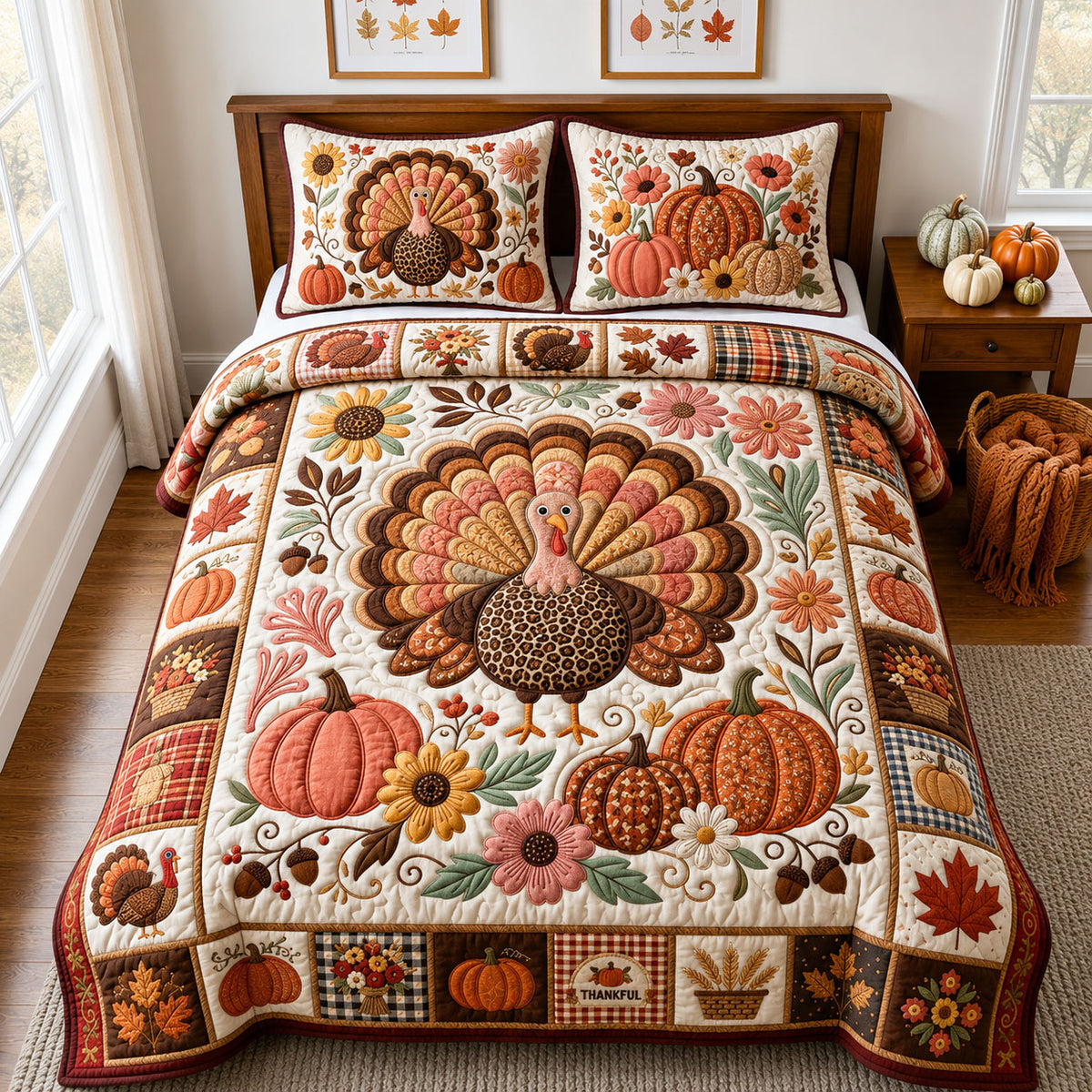Coquette Turkey 3-Piece Quilted Bedding Set GFTOPND2312