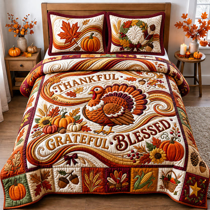 Thankful Grateful Blessed 3-Piece Quilted Bedding Set GFTOPND2313