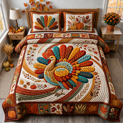 Autumn Turkey 3-Piece Quilted Bedding Set GFTOPND2316