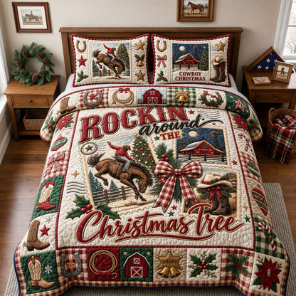 Western Christmas 3-Piece Quilted Bedding Set GFTOPND2319