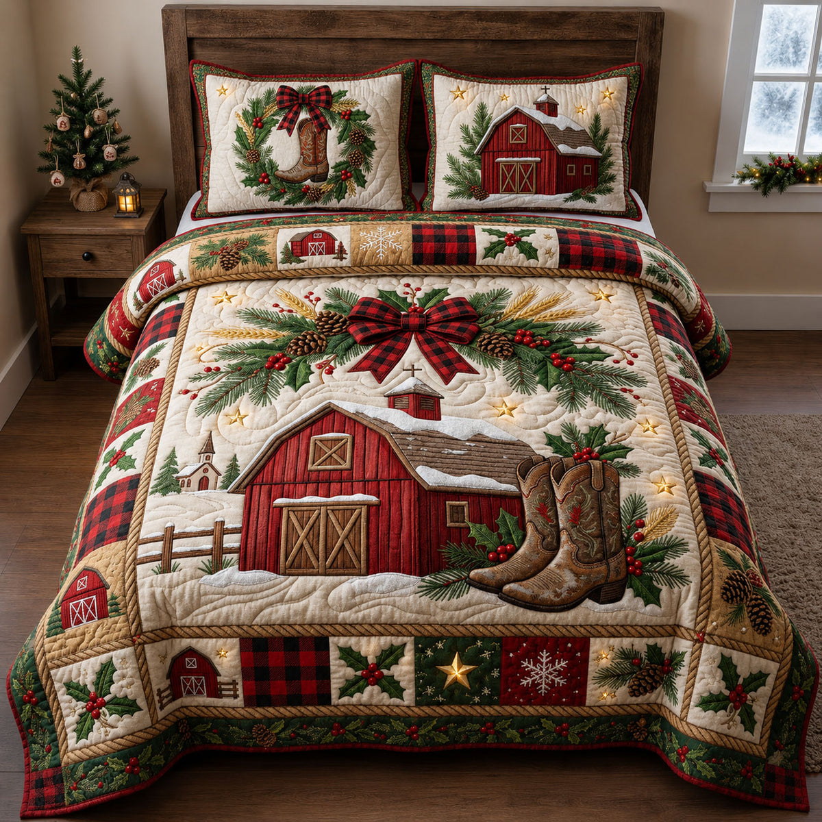 Small Town Christmas 3-Piece Quilted Bedding Set GFTOPND2320