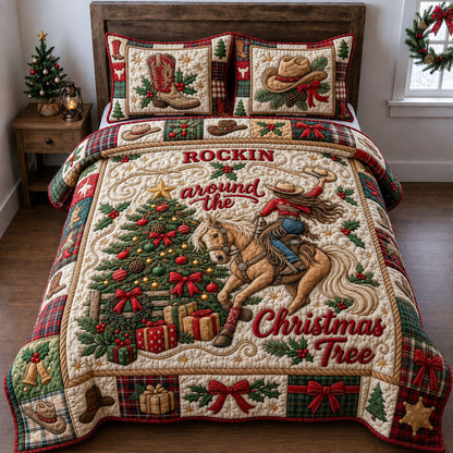 Rockin Around The Christmas Tree 3-Piece Quilted Bedding Set GFTOPND2321