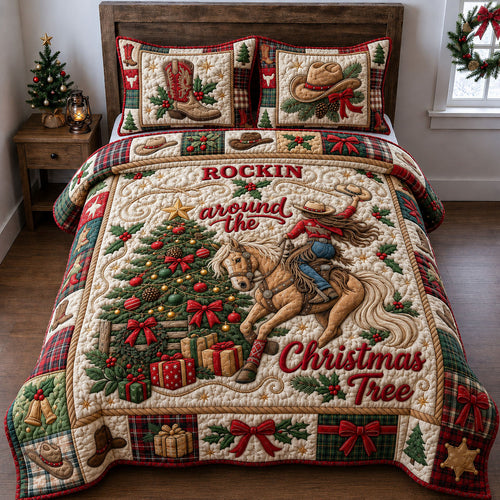 Rockin Around The Christmas Tree 3-Piece Quilted Bedding Set GFTOPND2321