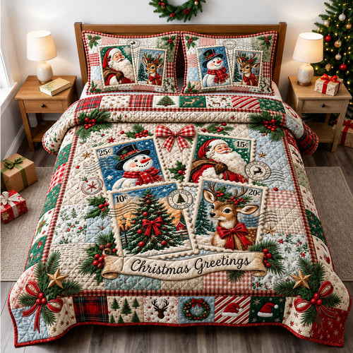 Christmas Greetings 3-Piece Quilted Bedding Set GFTOPND2322