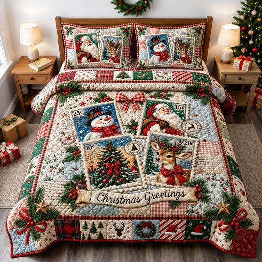 Christmas Greetings 3-Piece Quilted Bedding Set GFTOPND2322