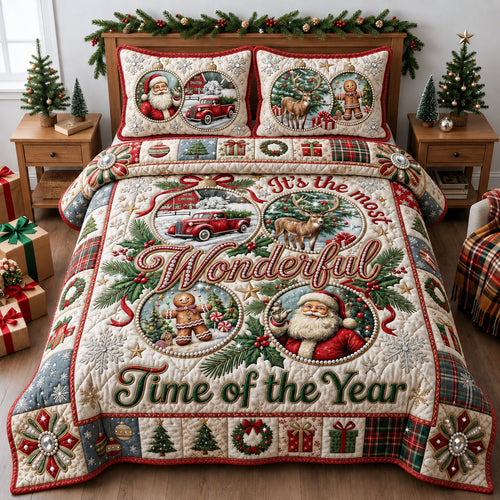 Jeweled Christmas 3-Piece Quilted Bedding Set GFTOPND2328