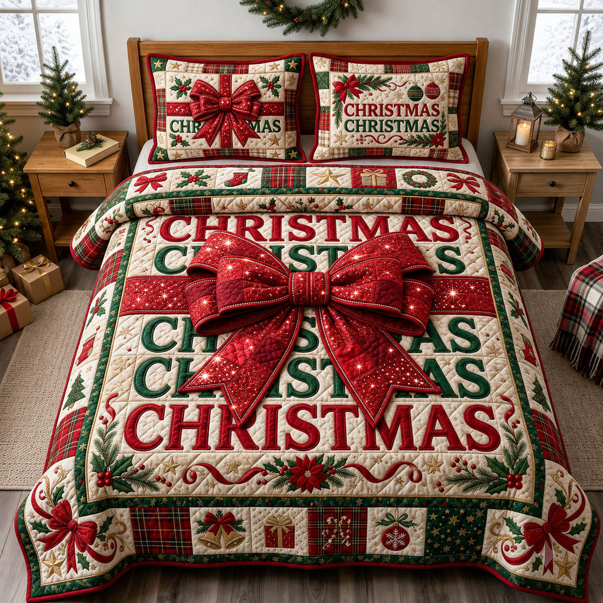 Bling Christmas Gift 3-Piece Quilted Bedding Set GFTOPND2329