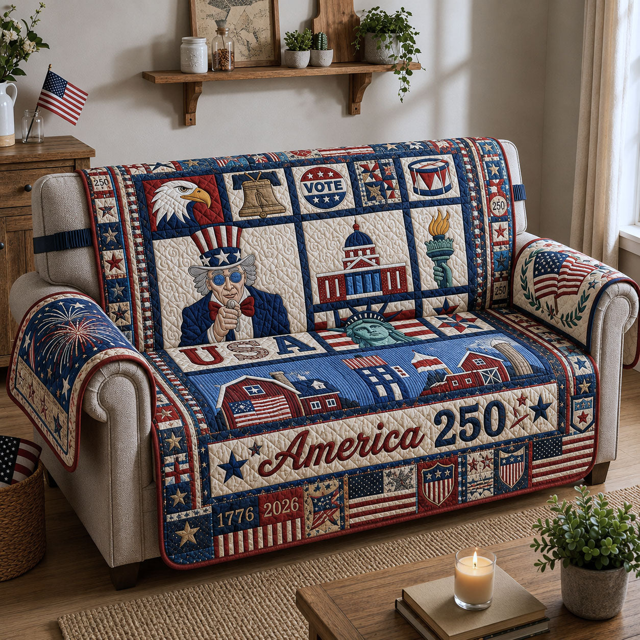 USA 250th Anniversary Quilted Sofa Cover GFTOPND233