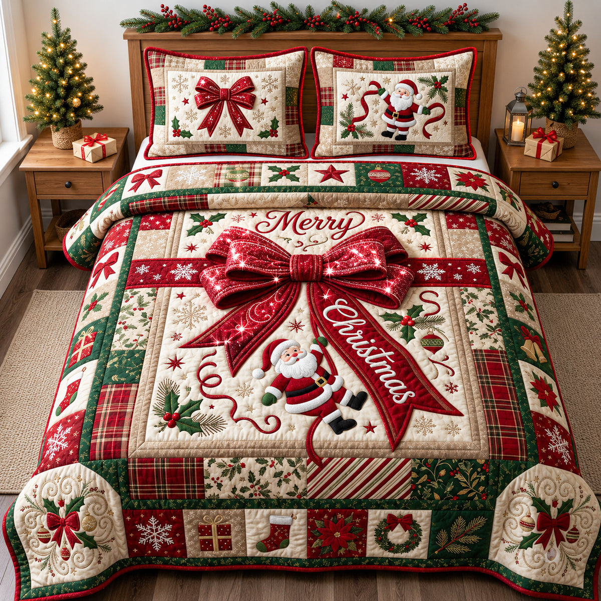 Bling Christmas Gift 3-Piece Quilted Bedding Set GFTOPND2330