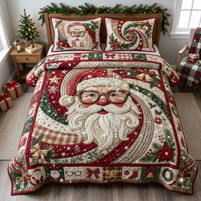 Jeweled Santa Christmas 3-Piece Quilted Bedding Set GFTOPND2331