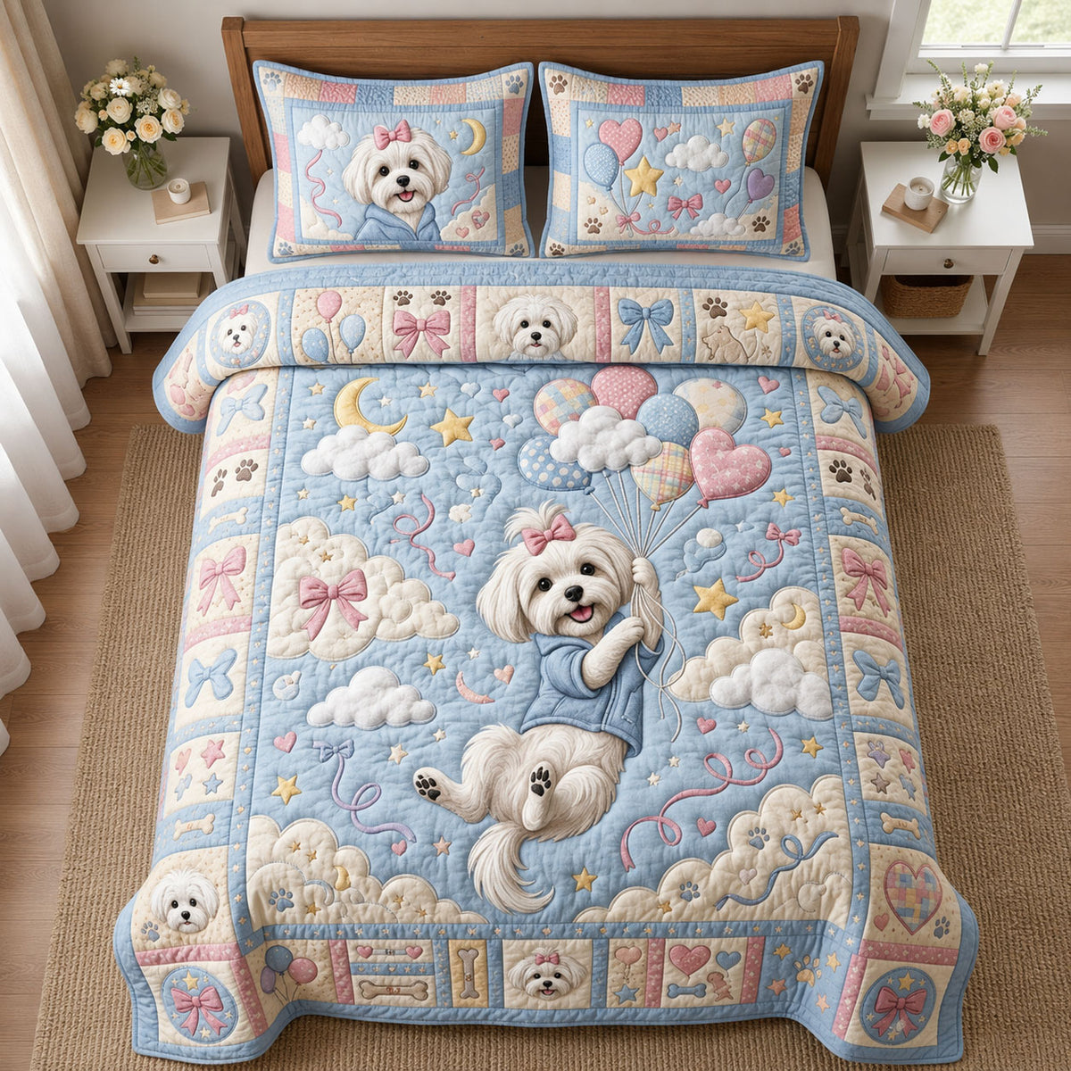 Maltese Balloon 3-Piece Quilted Bedding Set GFTOPND2361
