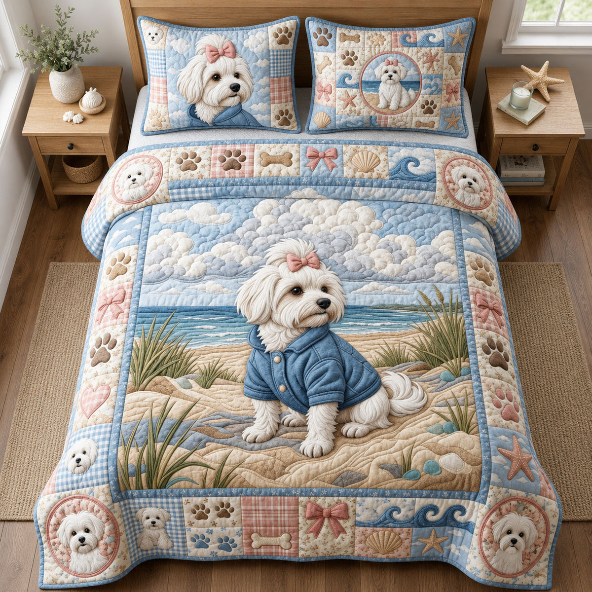 Ocean Maltese 3-Piece Quilted Bedding Set GFTOPND2362