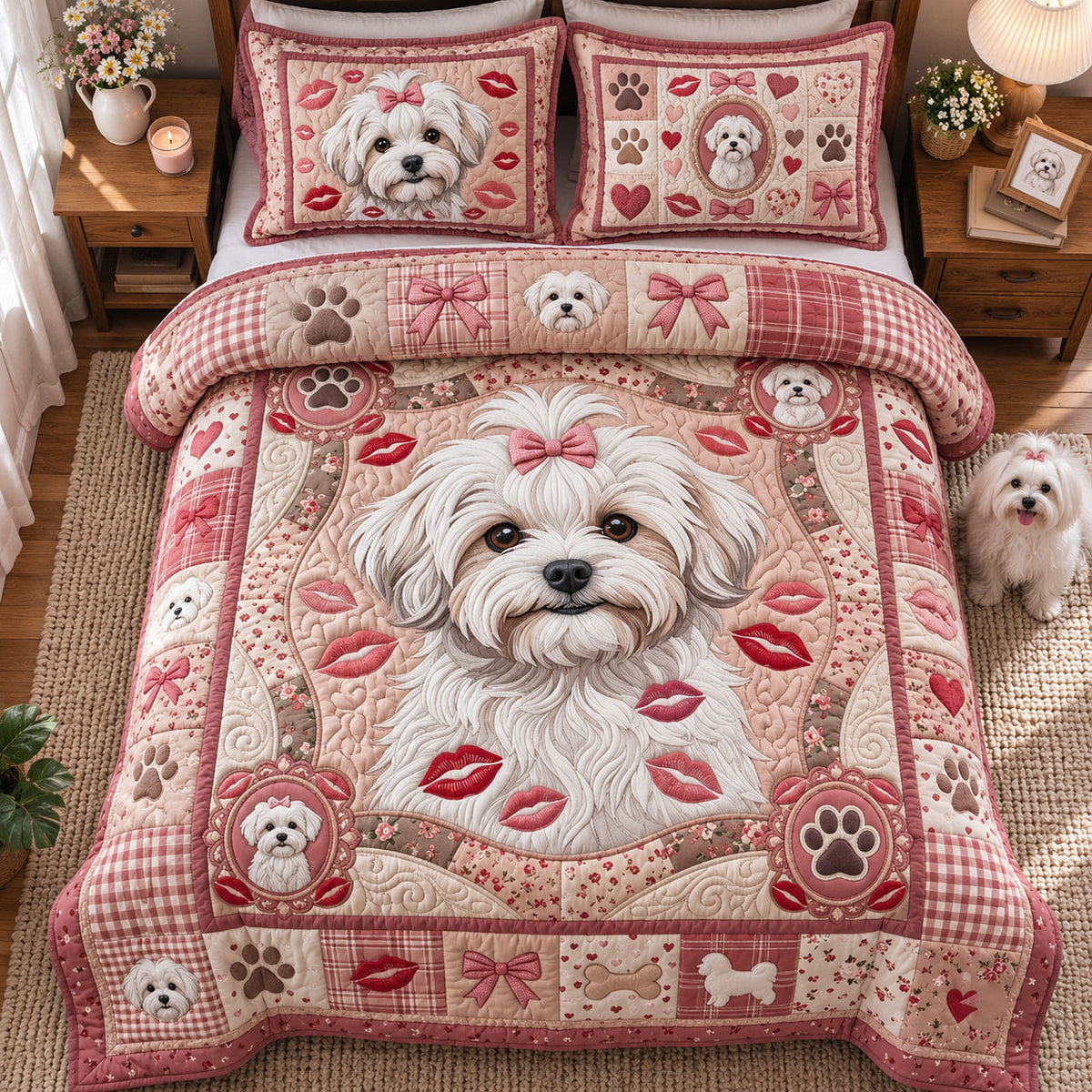 Loved Maltese 3-Piece Quilted Bedding Set GFTOPND2363