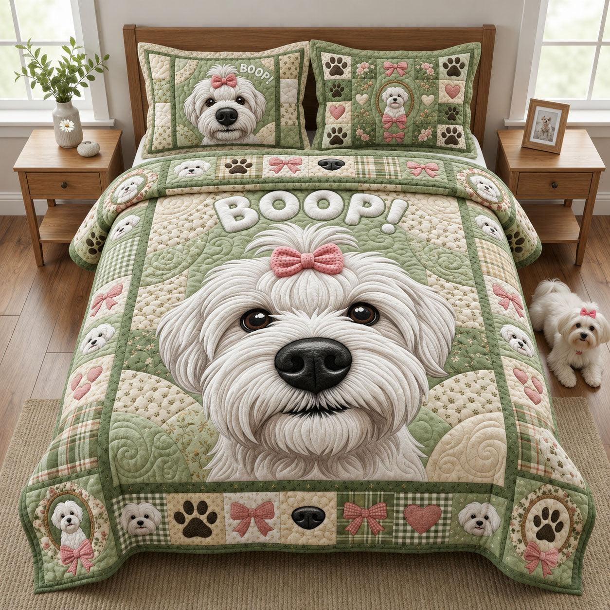 Boop Maltese 3-Piece Quilted Bedding Set GFTOPND2364