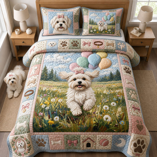 Happy Maltese 3-Piece Quilted Bedding Set GFTOPND2365
