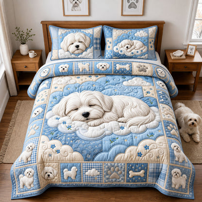 Sleeping Maltese 3-Piece Quilted Bedding Set GFTOPND2367